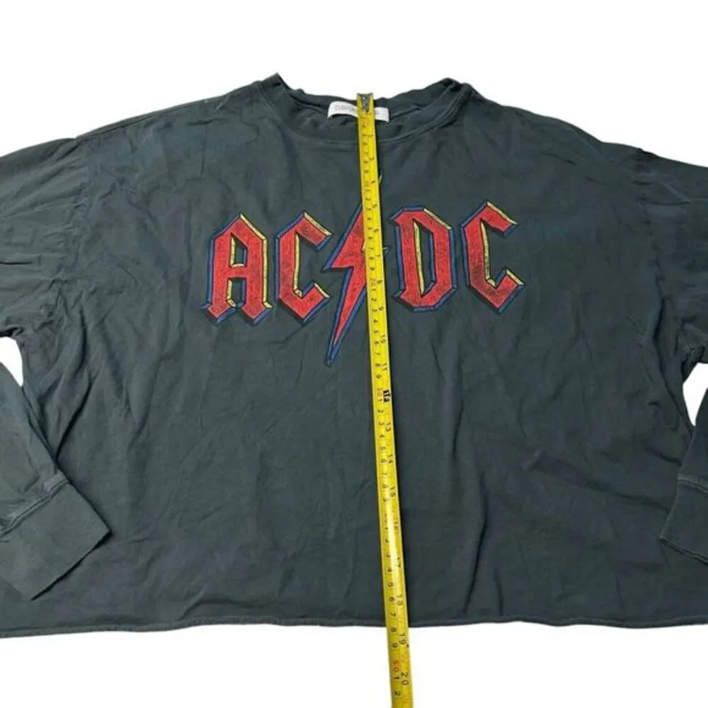 Free People Daydreamer Size S AC/DC Long Sleeve Graphic Tee Charcoal Black‎ Boxy